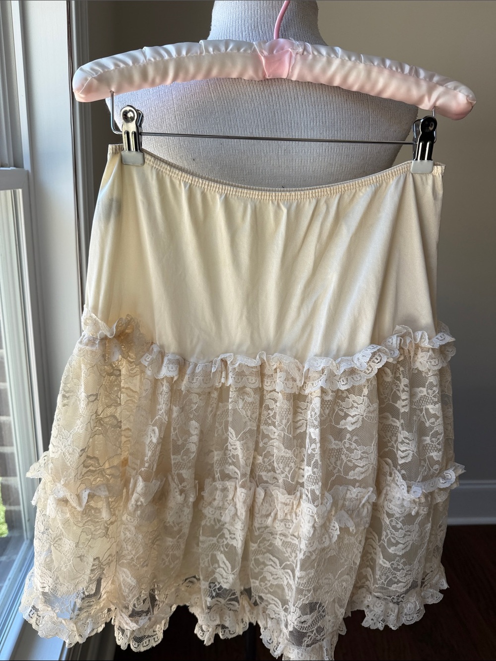 Cream Lace Tiered Slip — Women's Soft Lace Chemise Skirt